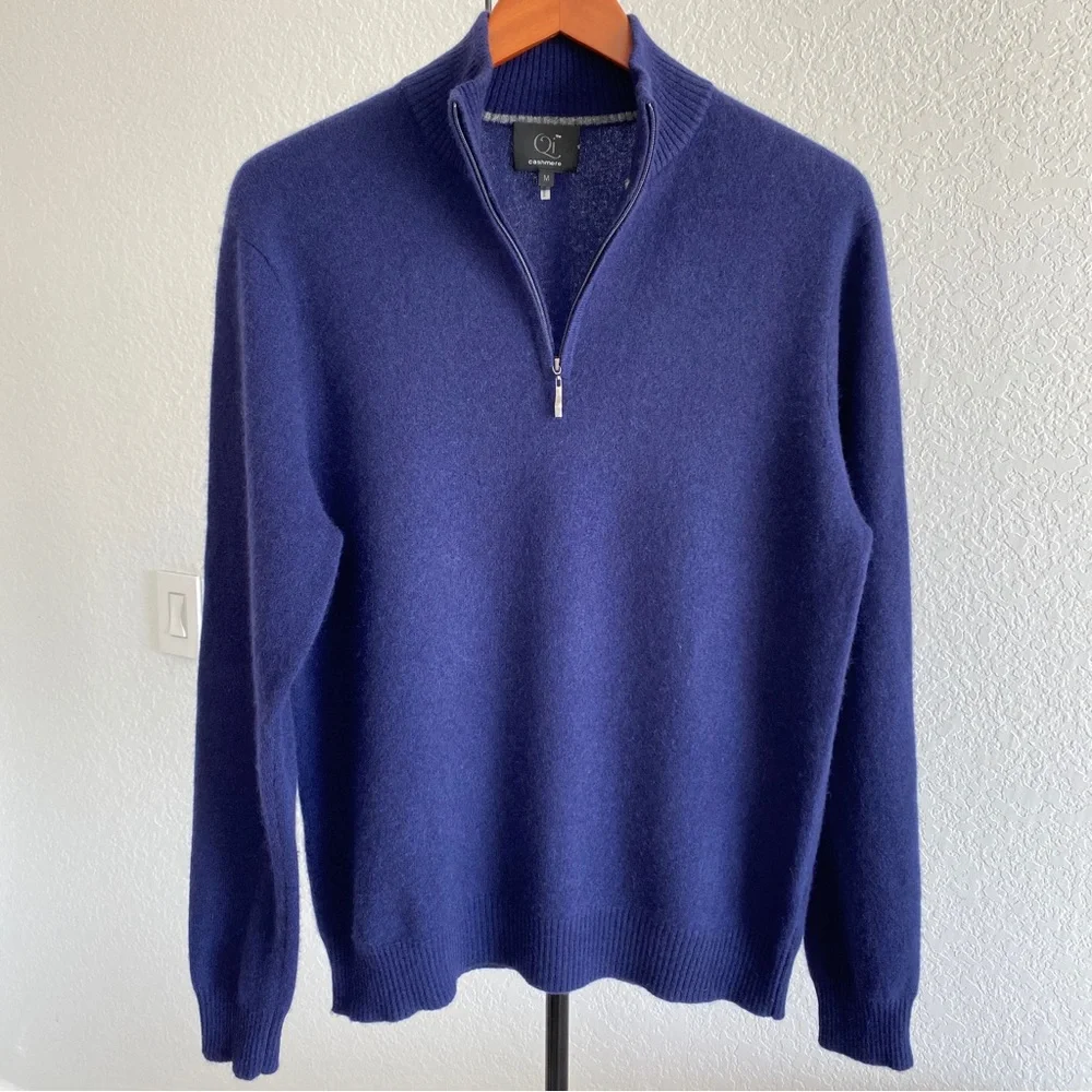 QI navy CASHMERE ZIP PULLOVER
